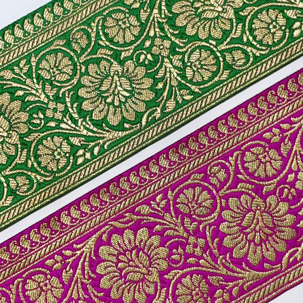 100mm Designer Foral Golden Banarasi Lace, view 11