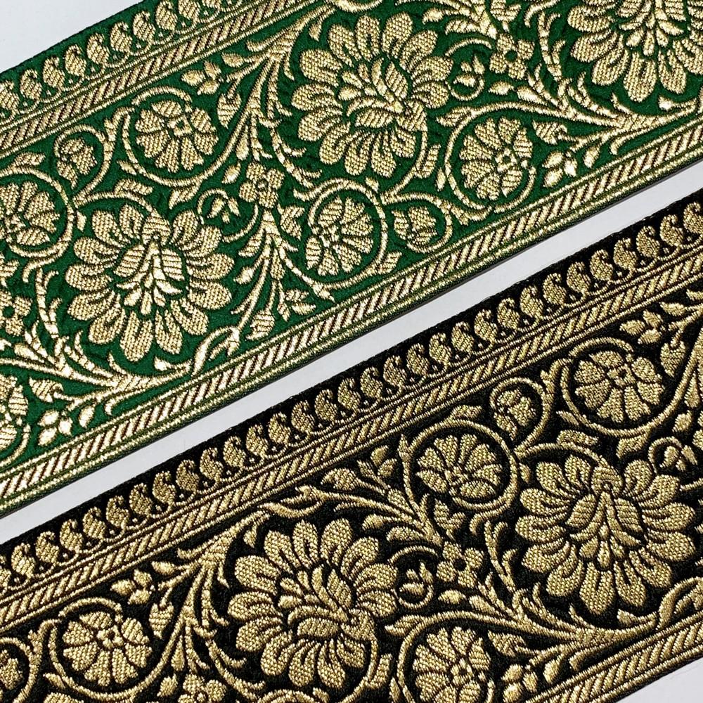 100mm Designer Foral Golden Banarasi Lace, view 12