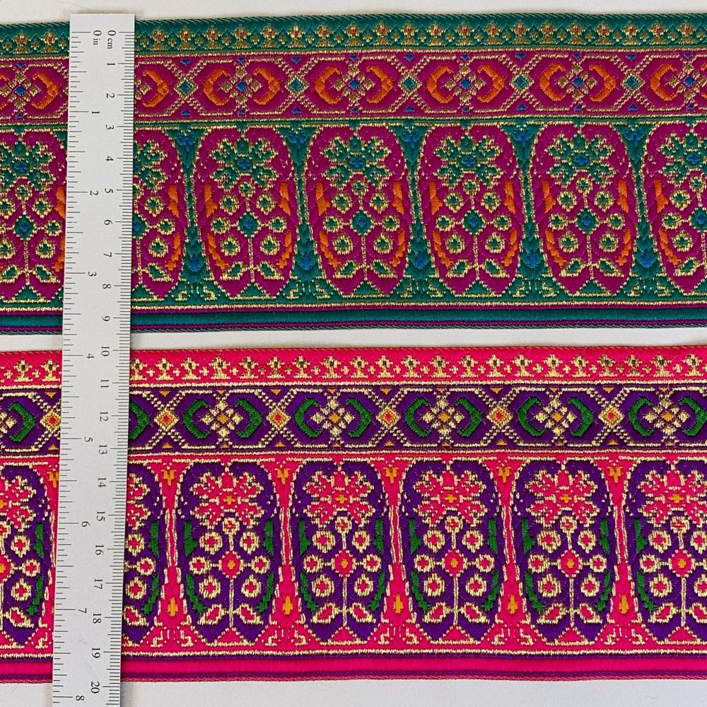 96 mm Colorful Cross stitch Jacquard Lace With Jari Work, view 3