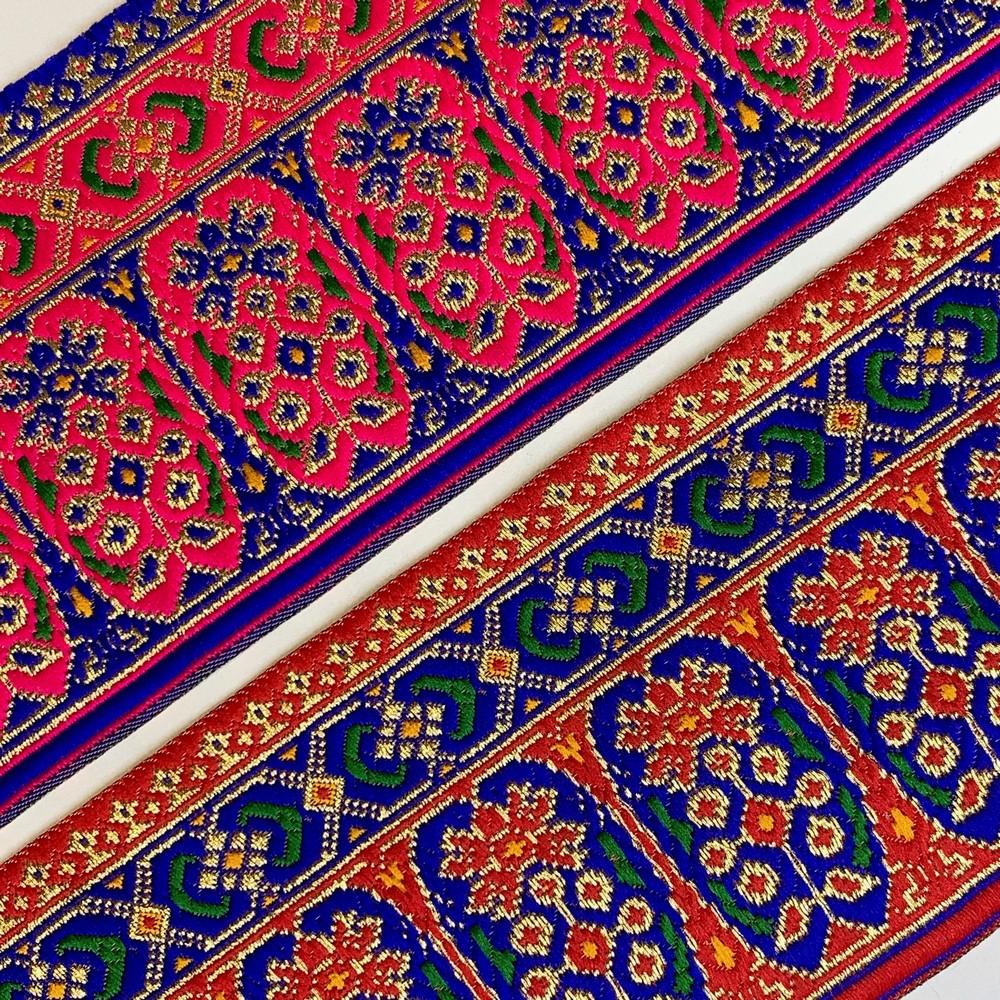 96 mm Colorful Cross stitch Jacquard Lace With Jari Work, view 5