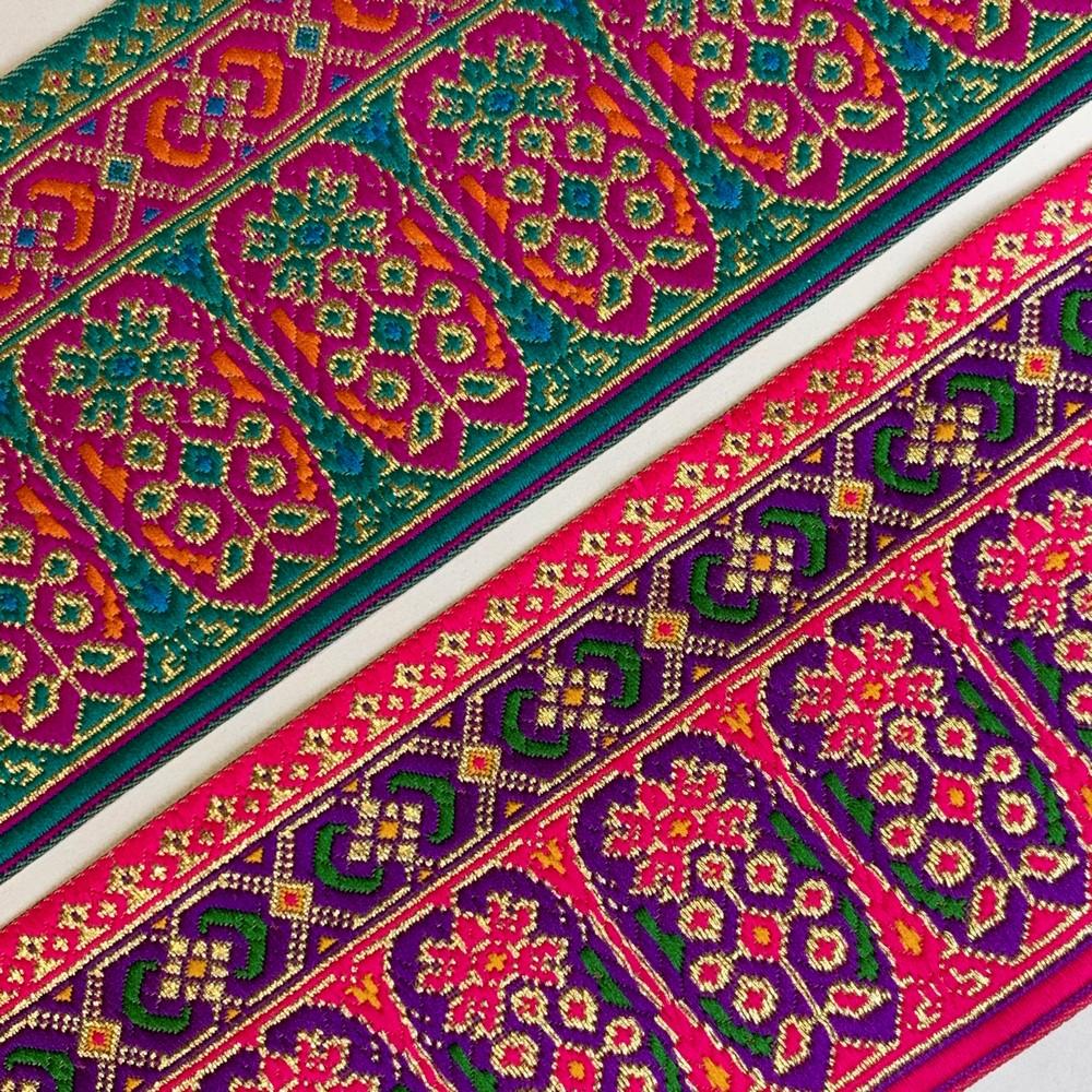 96 mm Colorful Cross stitch Jacquard Lace With Jari Work, view 6