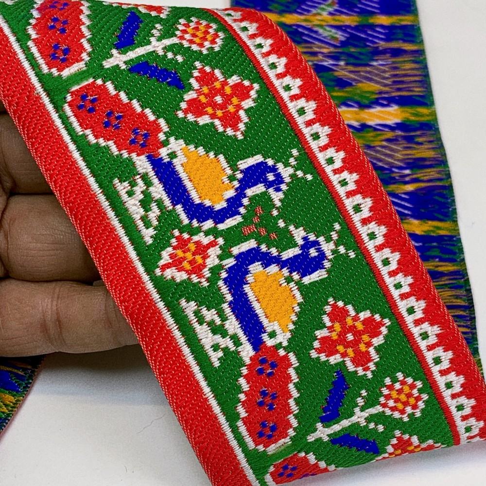 66 mm Colorful Traditional Peacock Design Cross stitch Jacquard Lace, view 1