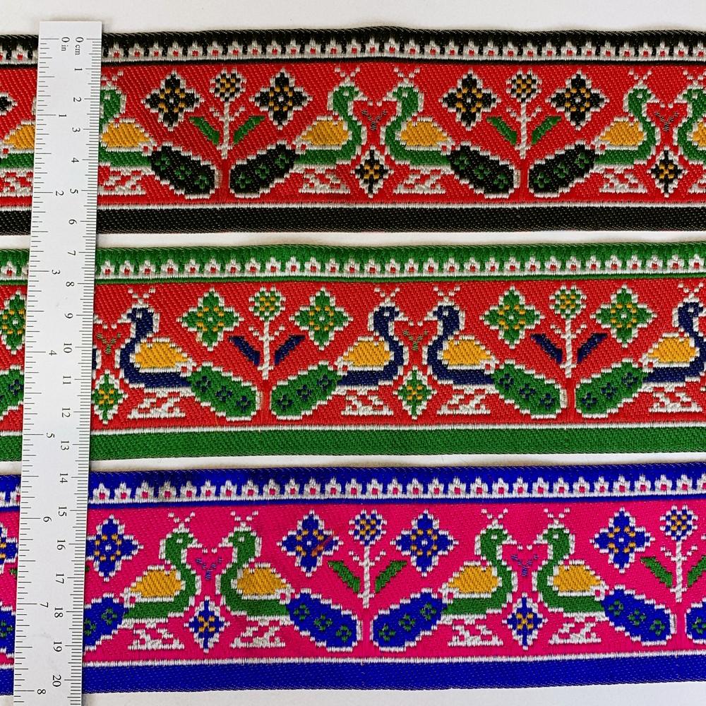 66 mm Colorful Traditional Peacock Design Cross stitch Jacquard Lace, view 2