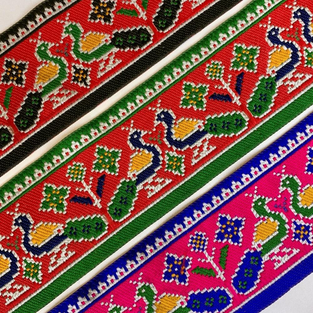 66 mm Colorful Traditional Peacock Design Cross stitch Jacquard Lace, view 4