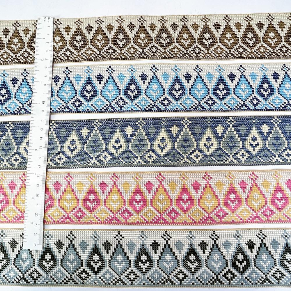 52mm Premium Cross-Stitch Jacquard Ribbon - Ethnic Geometric Border Lace for Garments & Crafts, view 2