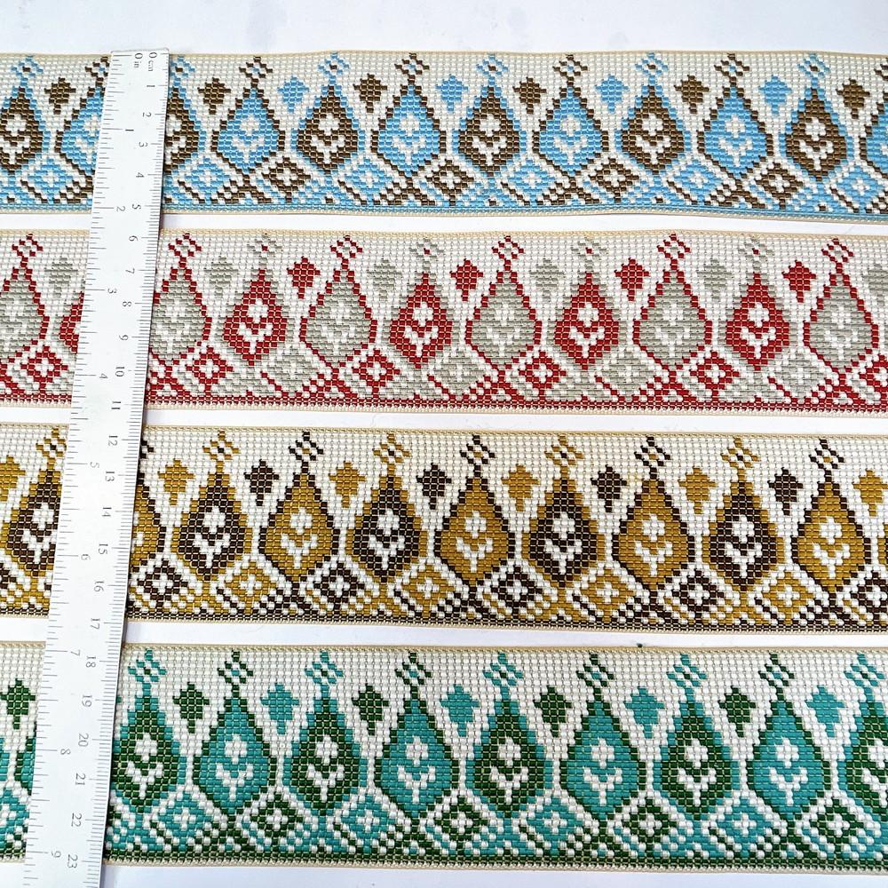 52mm Premium Cross-Stitch Jacquard Ribbon - Ethnic Geometric Border Lace for Garments & Crafts, view 3