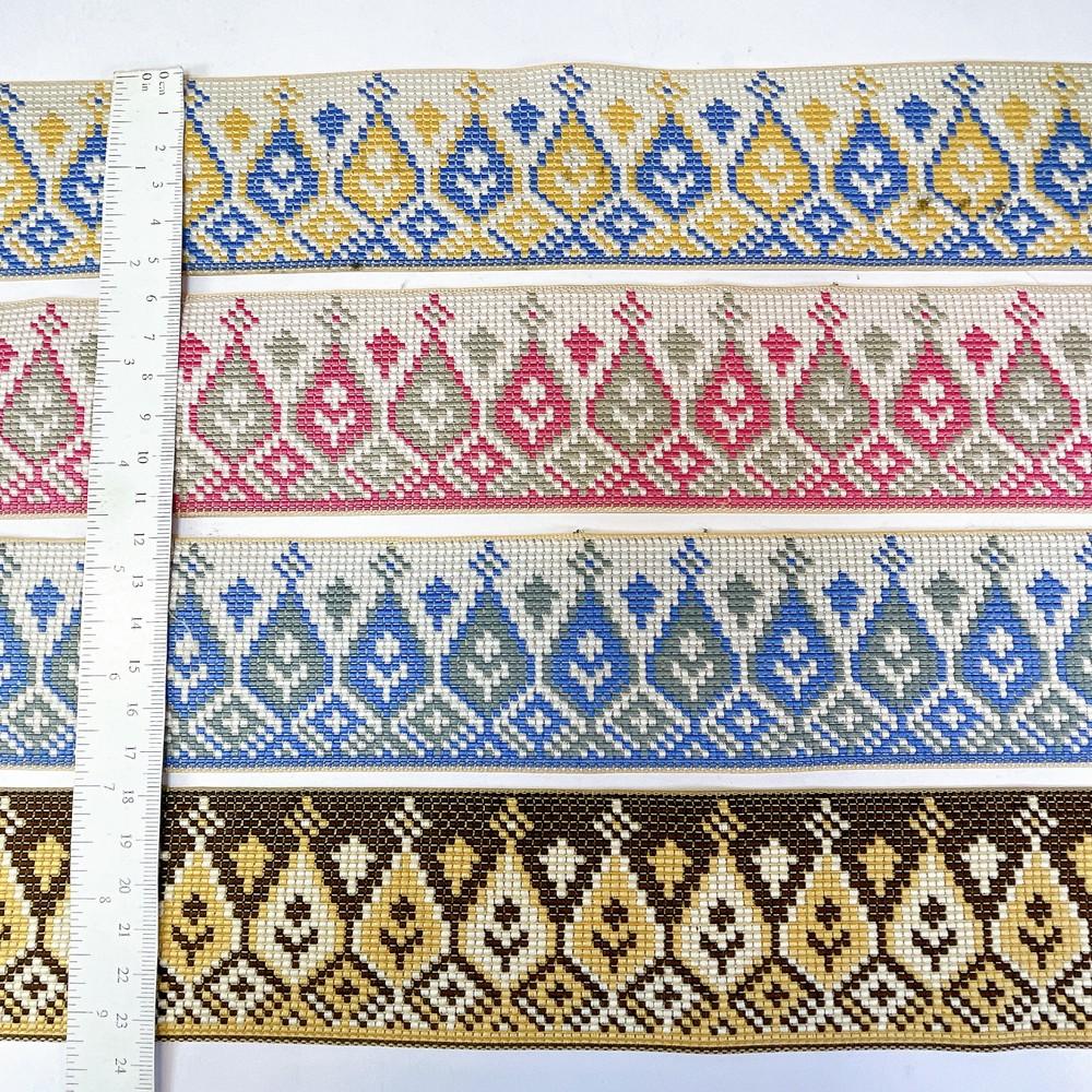 52mm Premium Cross-Stitch Jacquard Ribbon - Ethnic Geometric Border Lace for Garments & Crafts, view 4