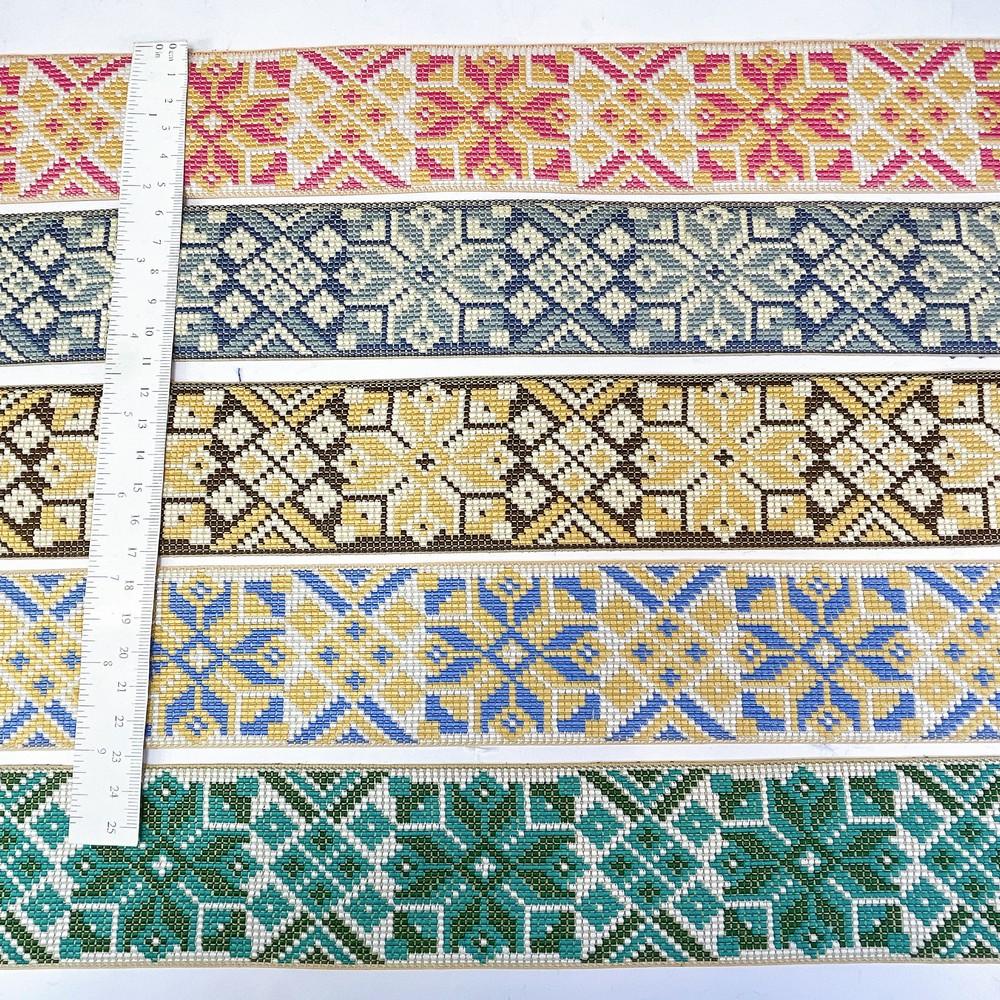 52mm Premium Cross-Stitch Jacquard Ribbon - Ethnic Geometric Border Lace for Garments & Crafts, view 2