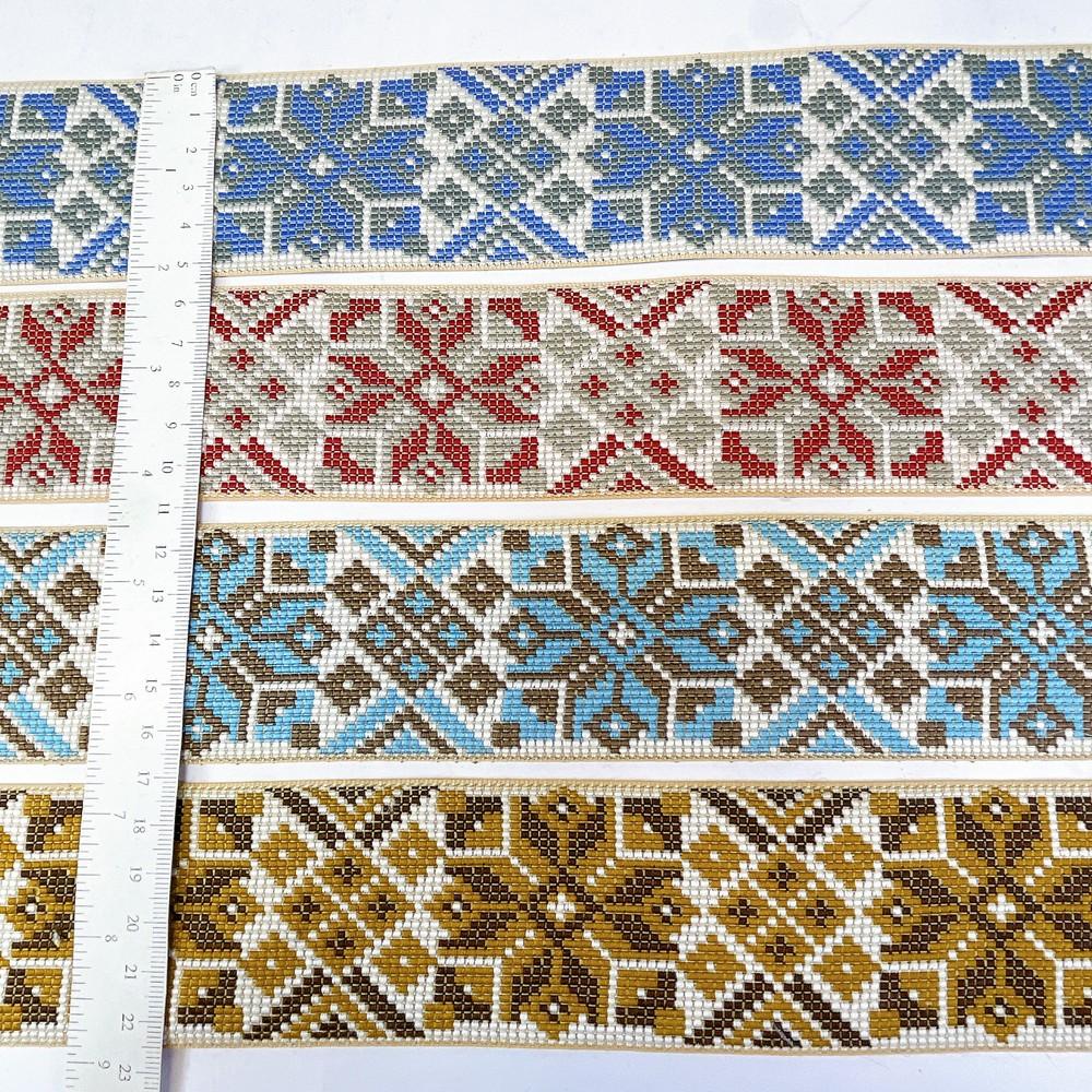 52mm Premium Cross-Stitch Jacquard Ribbon - Ethnic Geometric Border Lace for Garments & Crafts, view 4