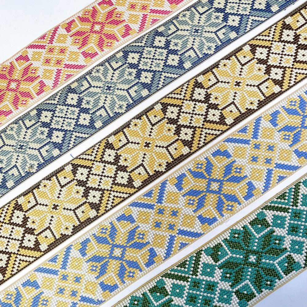 52mm Premium Cross-Stitch Jacquard Ribbon - Ethnic Geometric Border Lace for Garments & Crafts, view 5