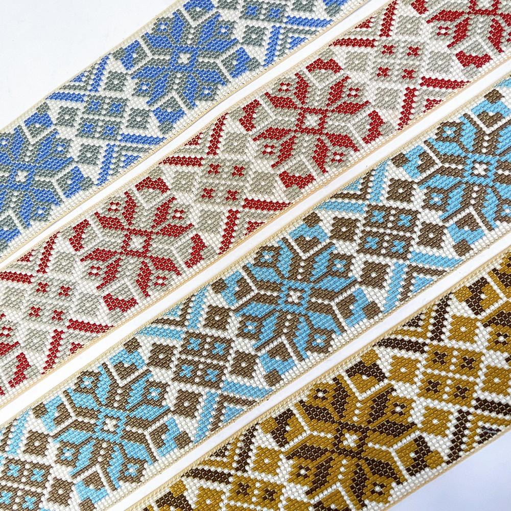 52mm Premium Cross-Stitch Jacquard Ribbon - Ethnic Geometric Border Lace for Garments & Crafts, view 7
