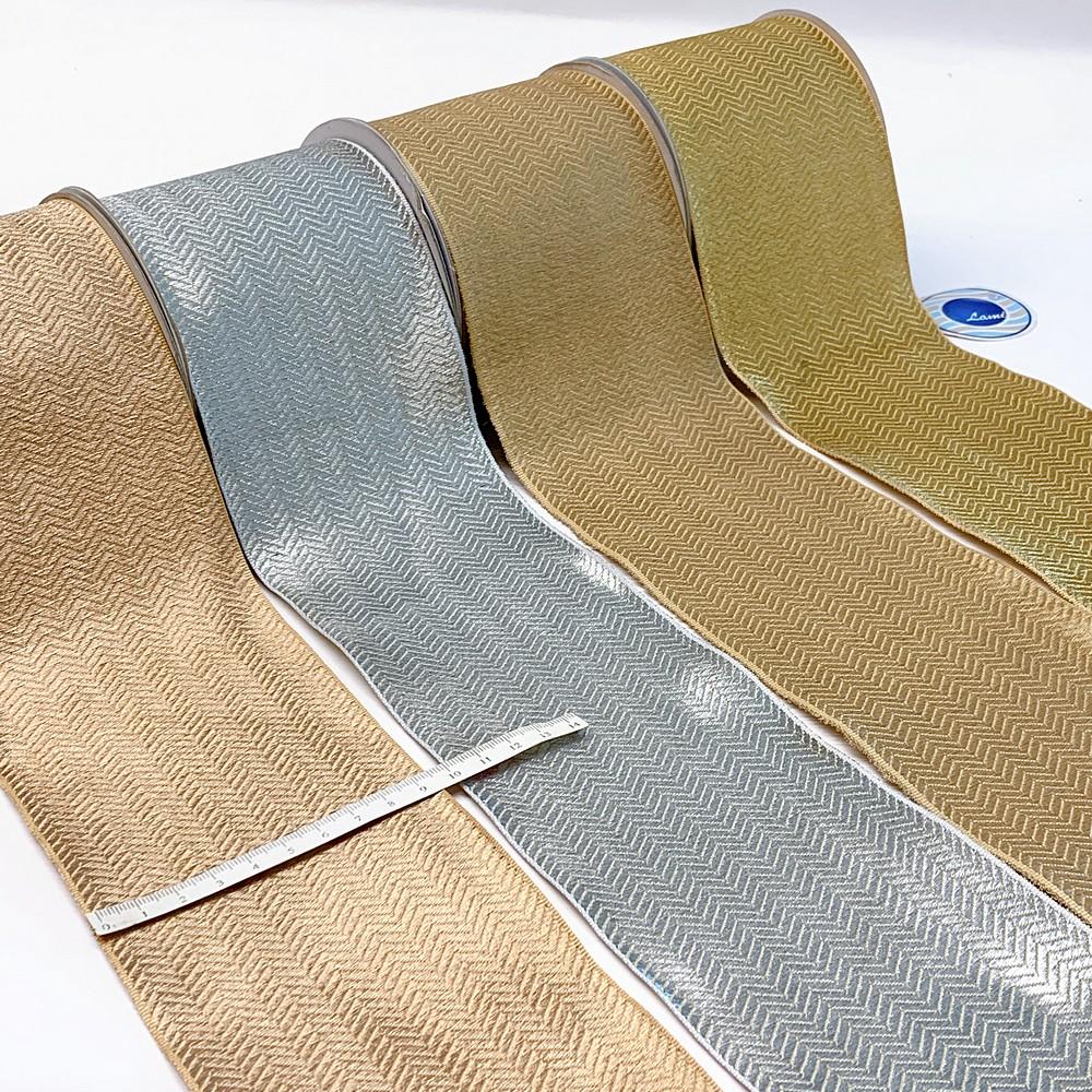 96mm Textured Metallic Zigzag Woven Jacquard Ribbon, view 1