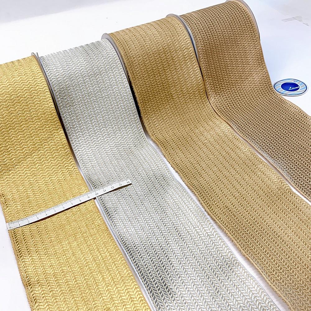 96mm Textured Metallic Zigzag Woven Jacquard Ribbon, view 1