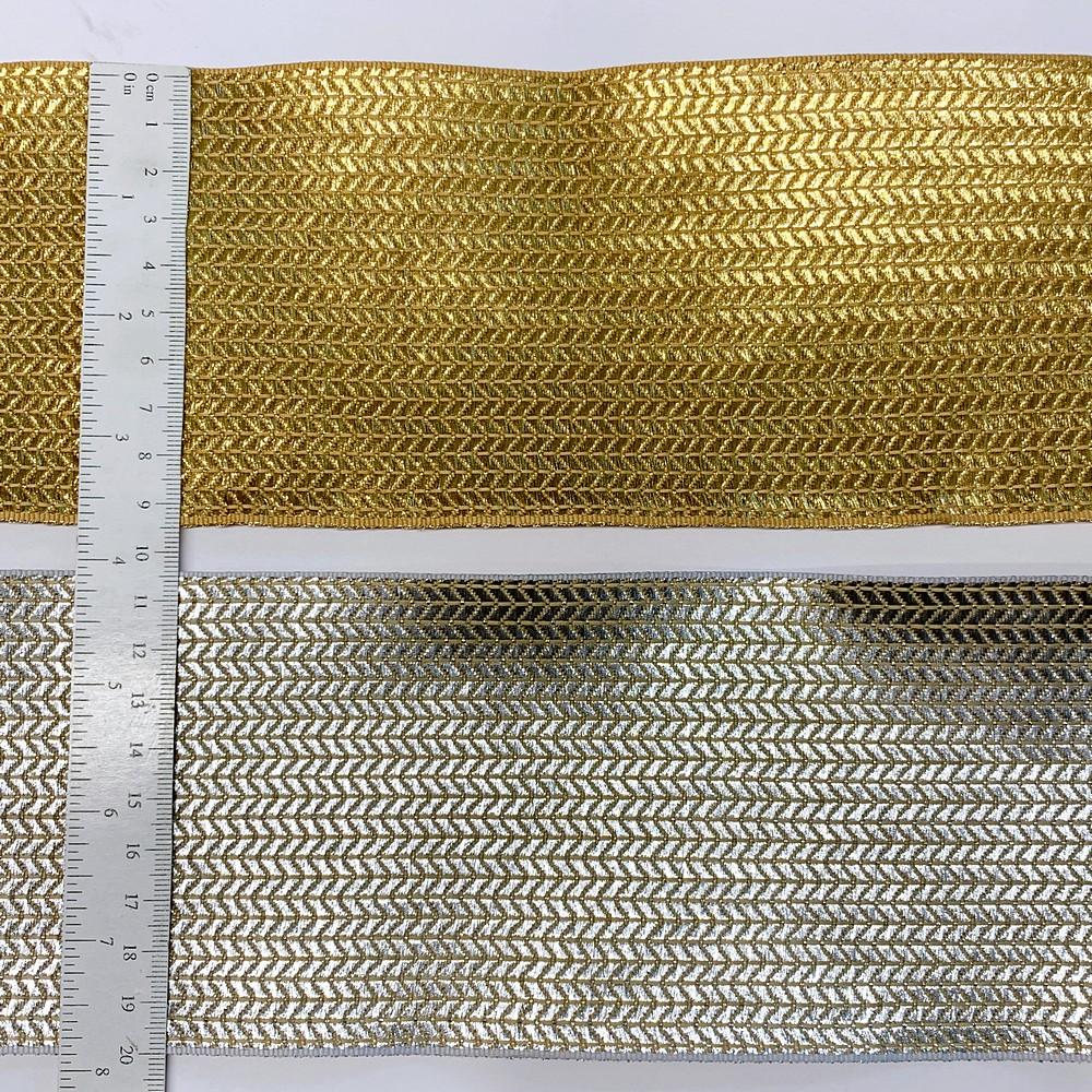 96mm Textured Metallic Zigzag Woven Jacquard Ribbon, view 2