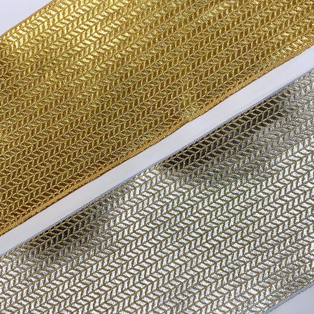 96mm Textured Metallic Zigzag Woven Jacquard Ribbon, view 3