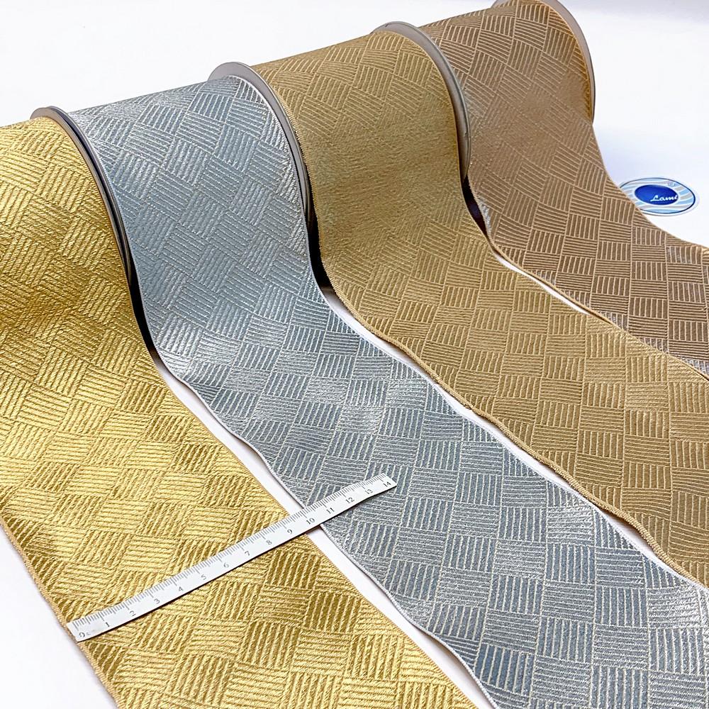96mm Textured Metallic Geometric Block Jacquard Ribbon, view 1