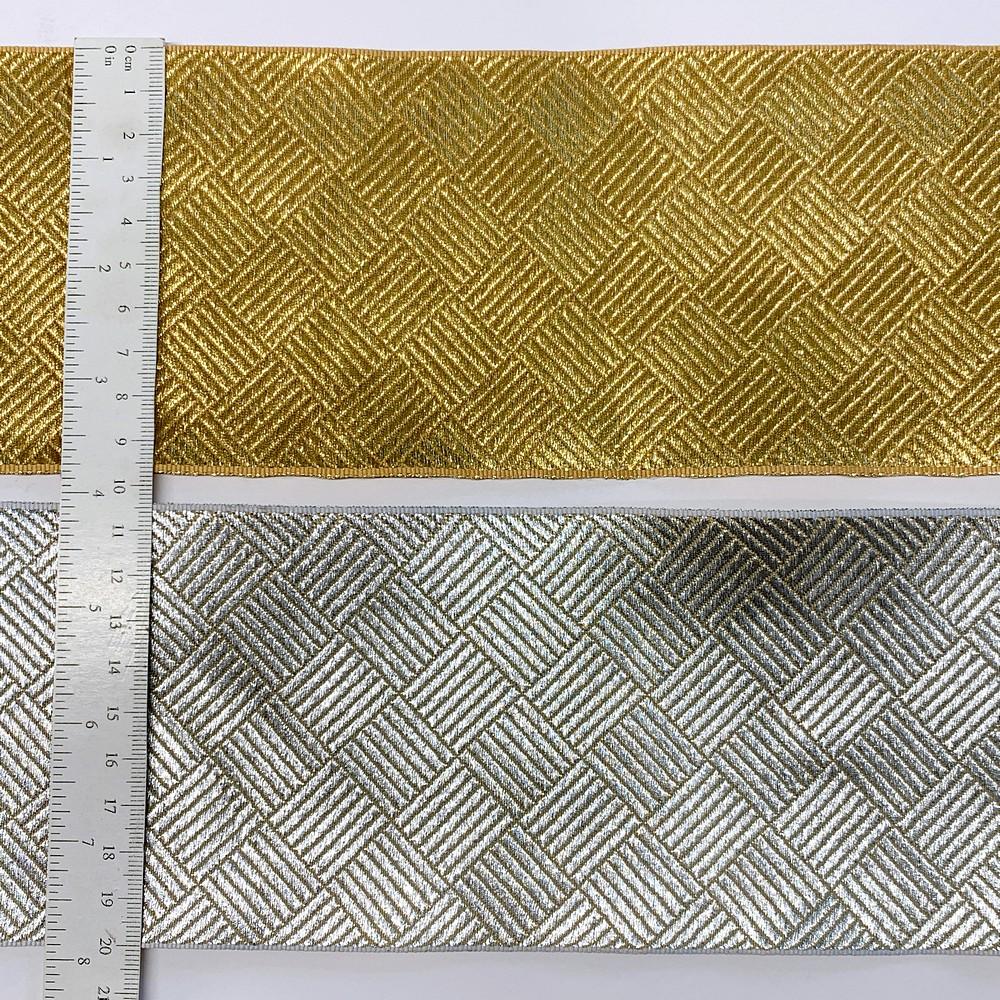 96mm Textured Metallic Geometric Block Jacquard Ribbon, view 2