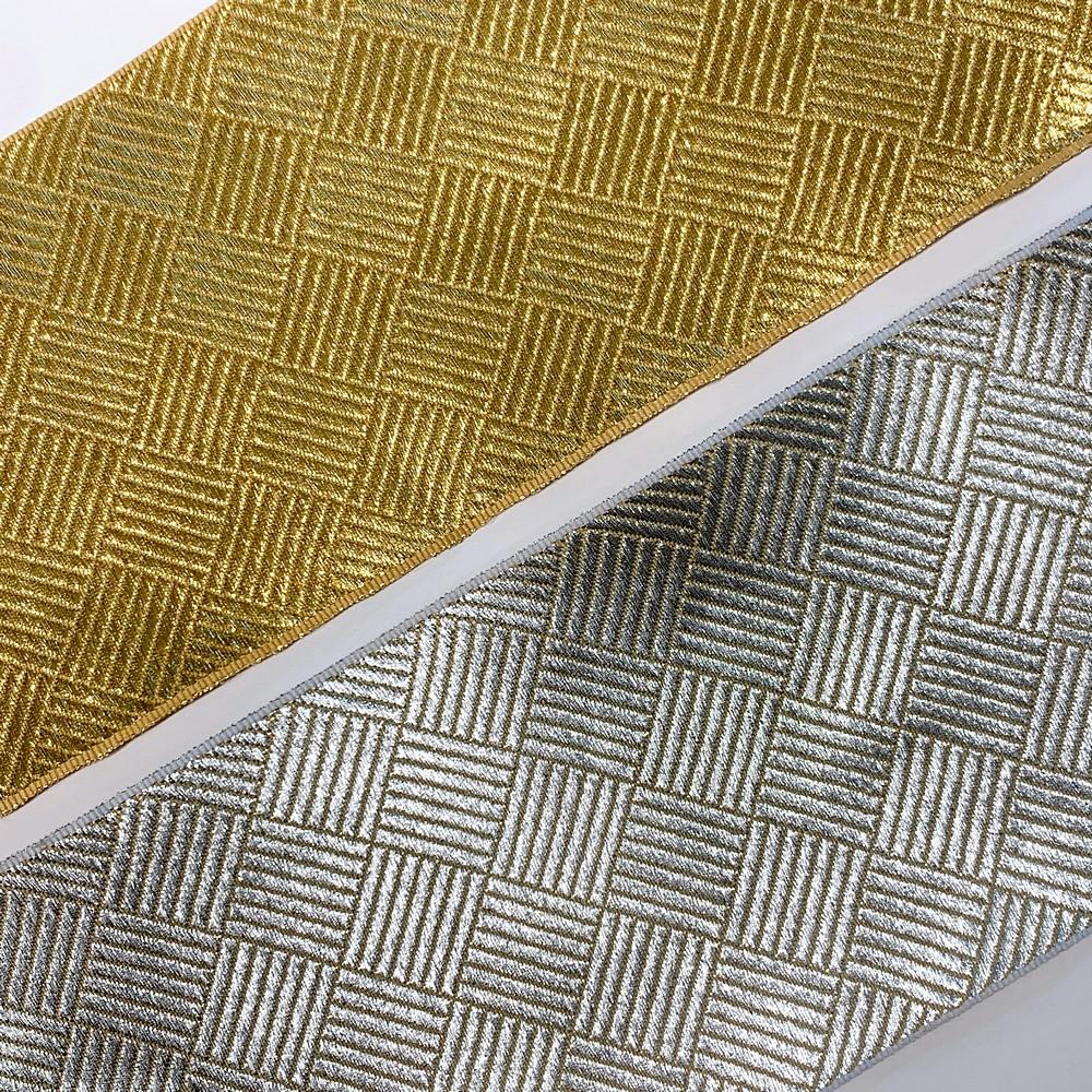 96mm Textured Metallic Geometric Block Jacquard Ribbon, view 3