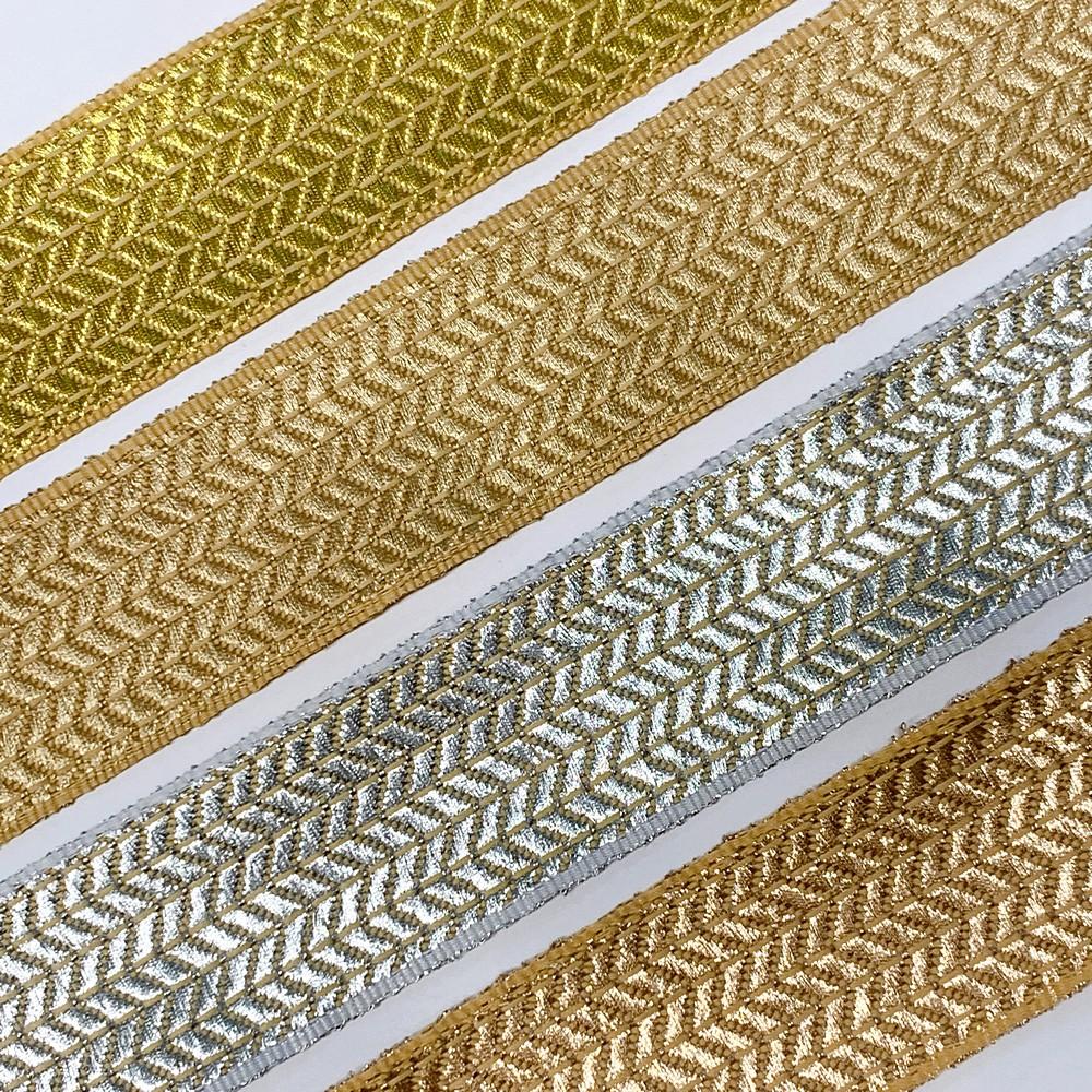 30mm Metallic Two-Tone Zigzag Woven Jacquard Ribbon, view 3