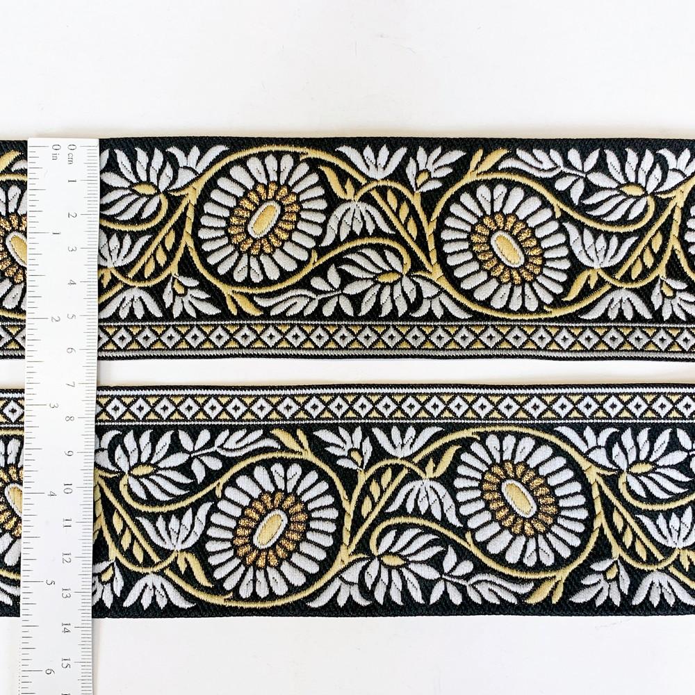 65mm & Gold Jacquard Border with Paisley Design, view 2