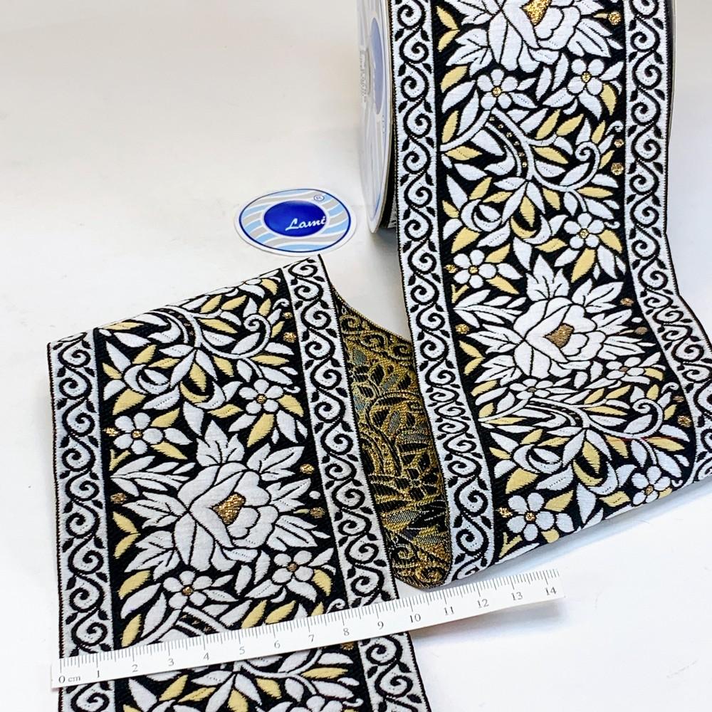 100mm & Gold Jacquard Border with Paisley Design, view 1