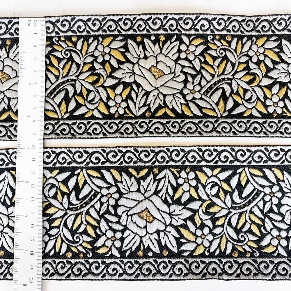 100mm & Gold Jacquard Border with Paisley Design, view 2