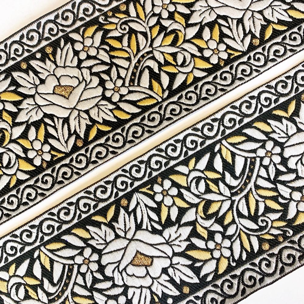 100mm & Gold Jacquard Border with Paisley Design, view 3