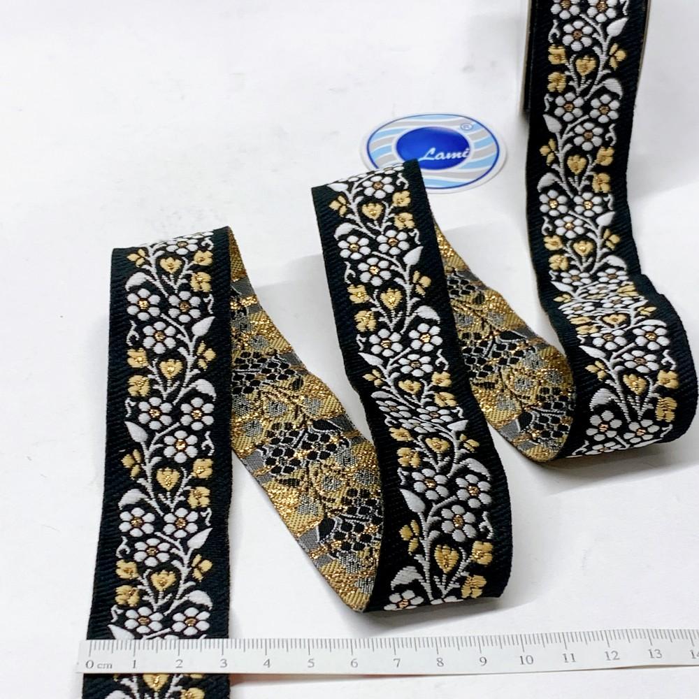 32mm & Gold Jacquard Border with Paisley Design, view 1