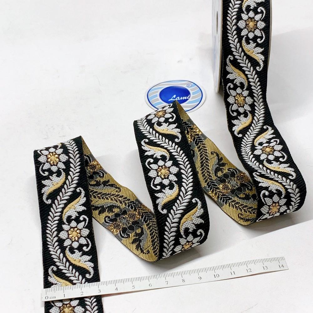 32mm & Gold Jacquard Border with Paisley Design, view 1