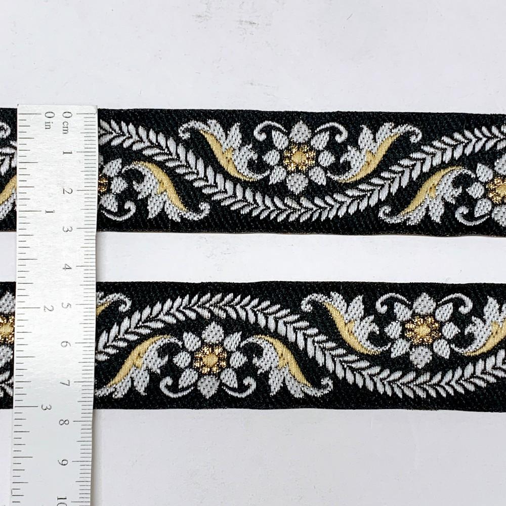 32mm & Gold Jacquard Border with Paisley Design, view 2