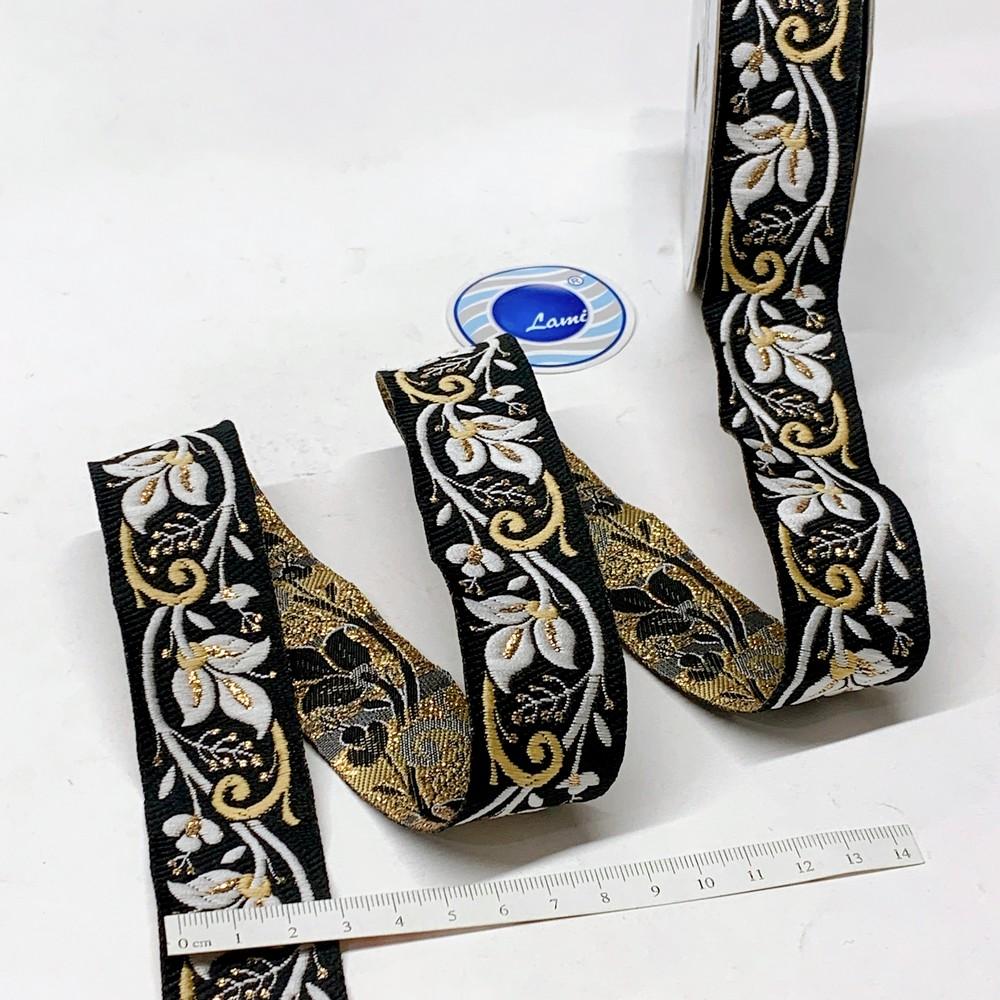 32mm & Gold Jacquard Border with Paisley Design, view 1