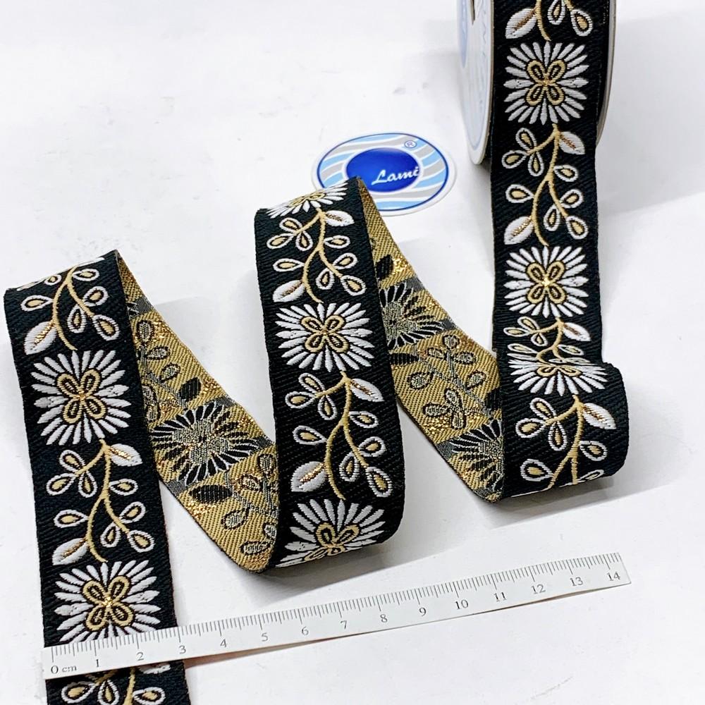 32mm & Gold Jacquard Border with Paisley Design, view 1