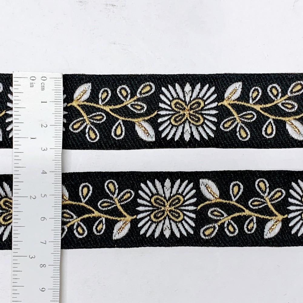 32mm & Gold Jacquard Border with Paisley Design, view 2