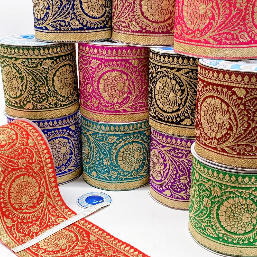 100mm Flower Design Banarasi Jacquard Lace, view 2