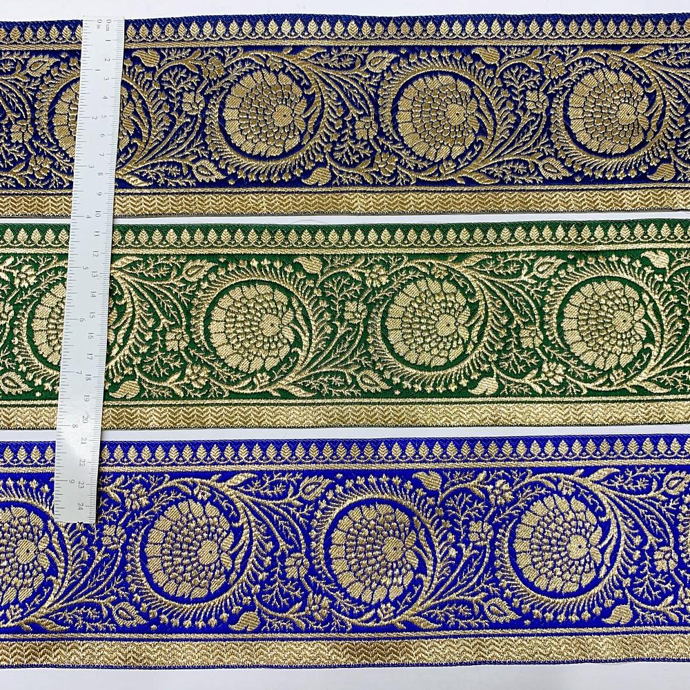 100mm Flower Design Banarasi Jacquard Lace, view 1
