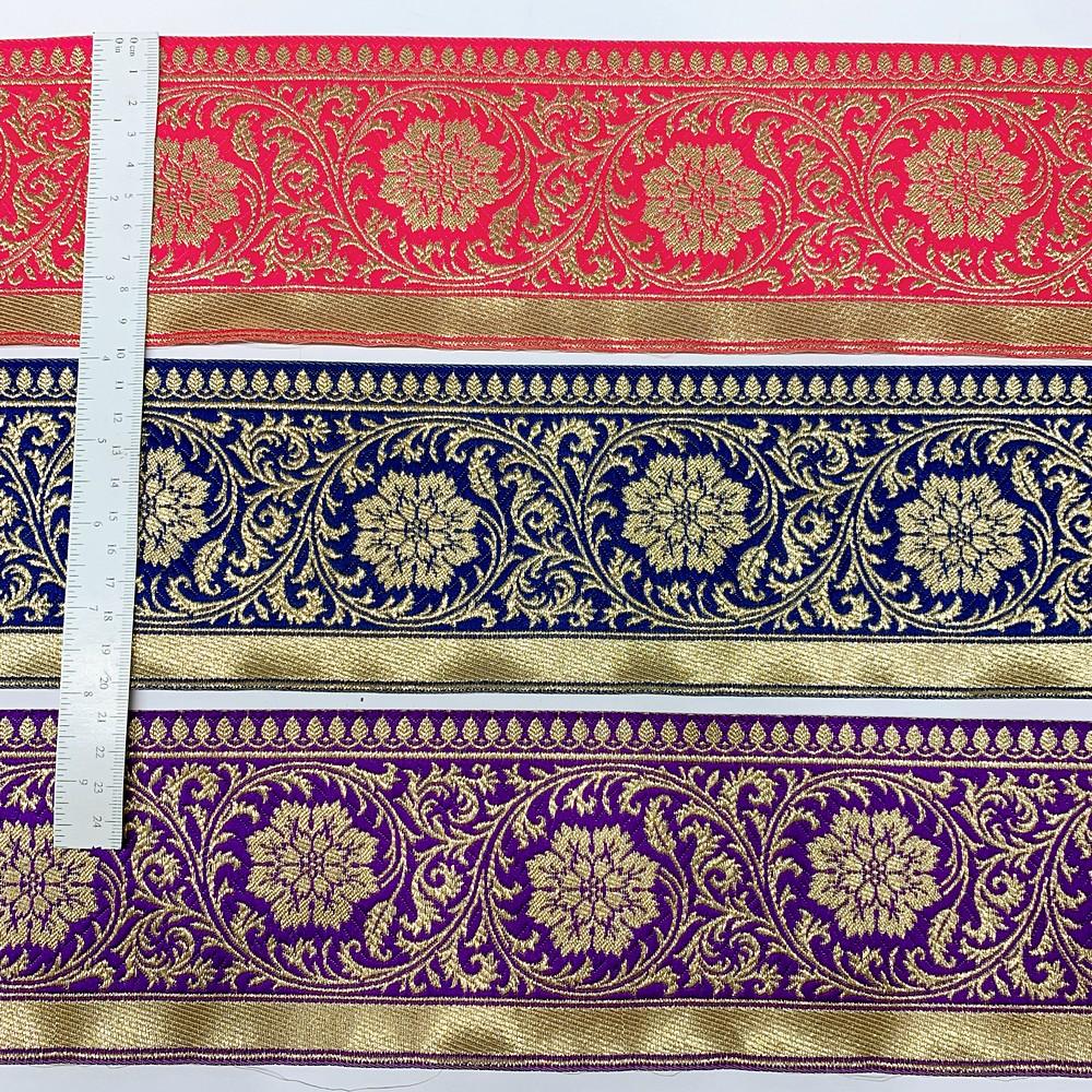 100mm Flower Design Banarasi Jacquard Lace, view 1