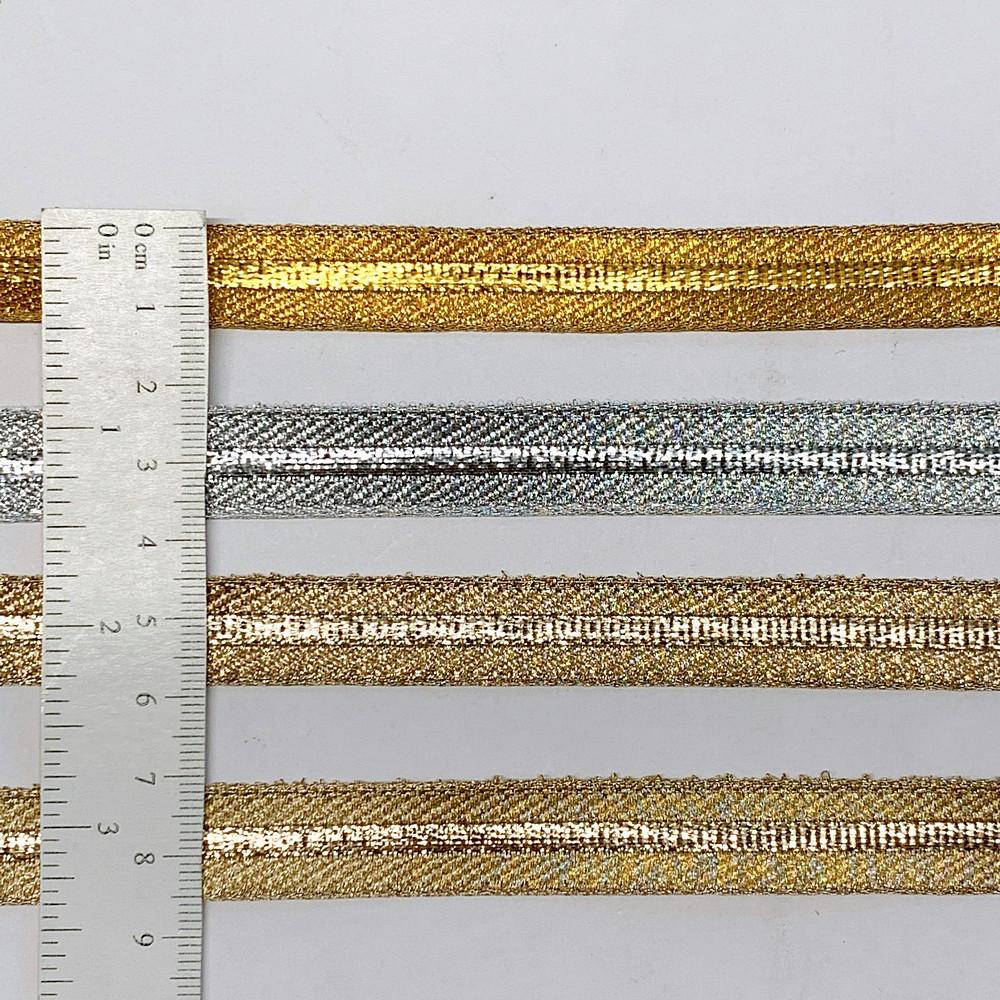 14 mm Thick Gold Metallic Zari Ribbon with Shiny Stripe, view 1
