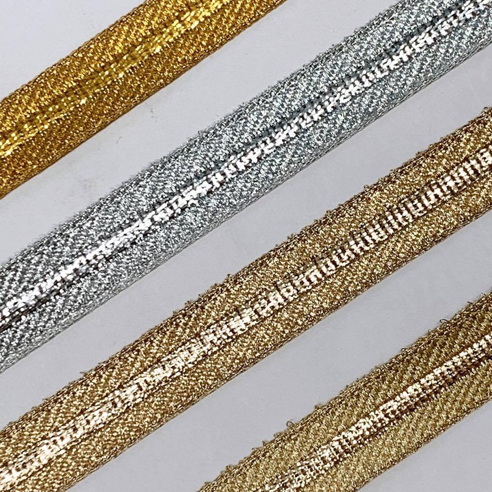 14 mm Thick Gold Metallic Zari Ribbon with Shiny Stripe, view 2