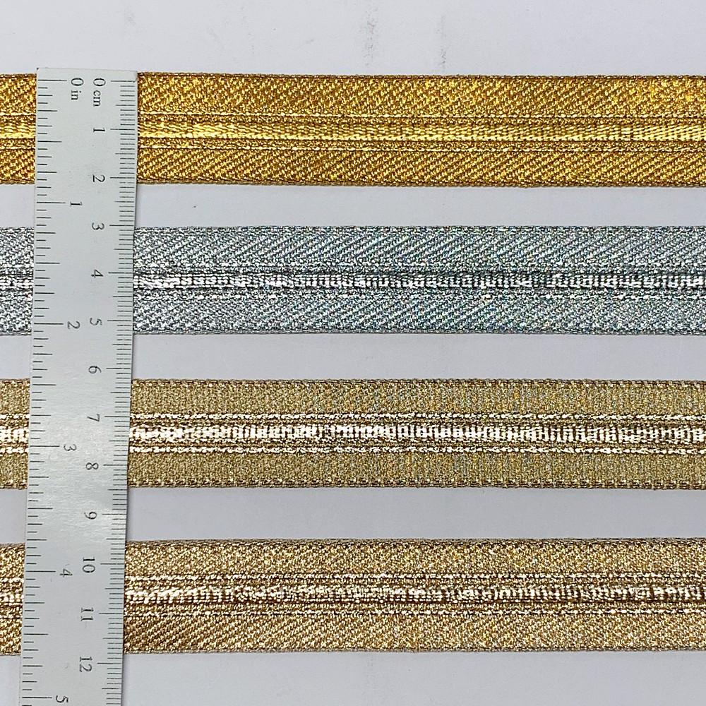 21 mm Thick Gold Metallic Zari Ribbon with Shiny Stripe, view 1