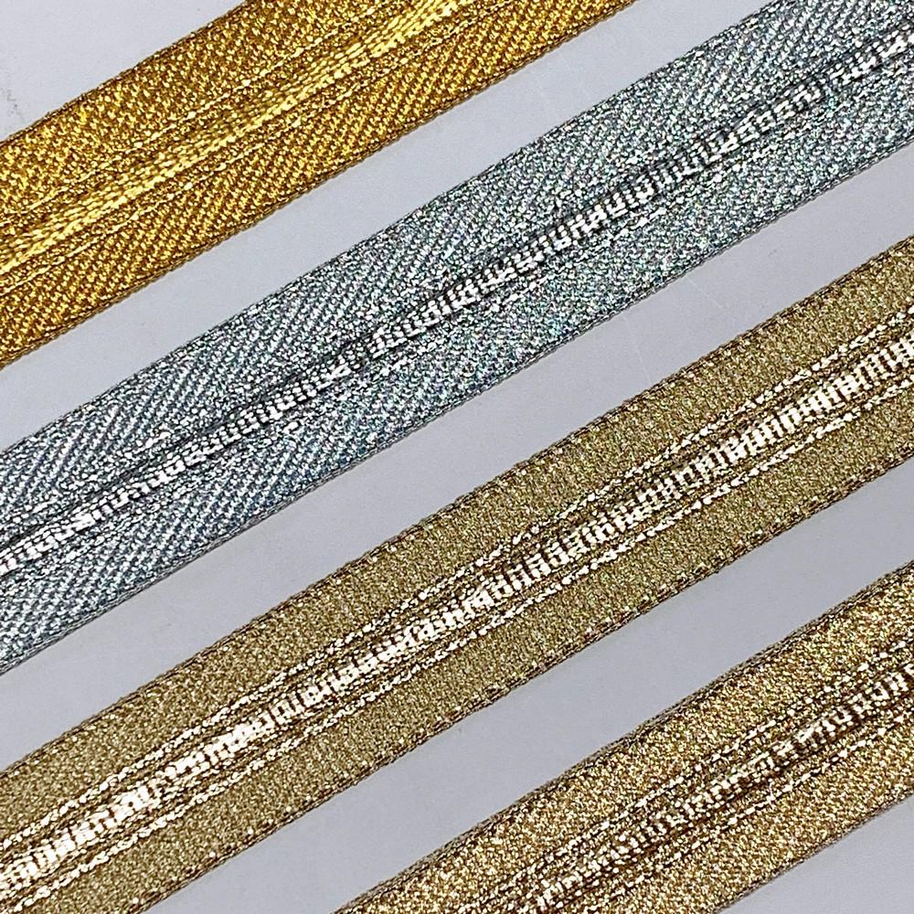 21 mm Thick Gold Metallic Zari Ribbon with Shiny Stripe, view 2