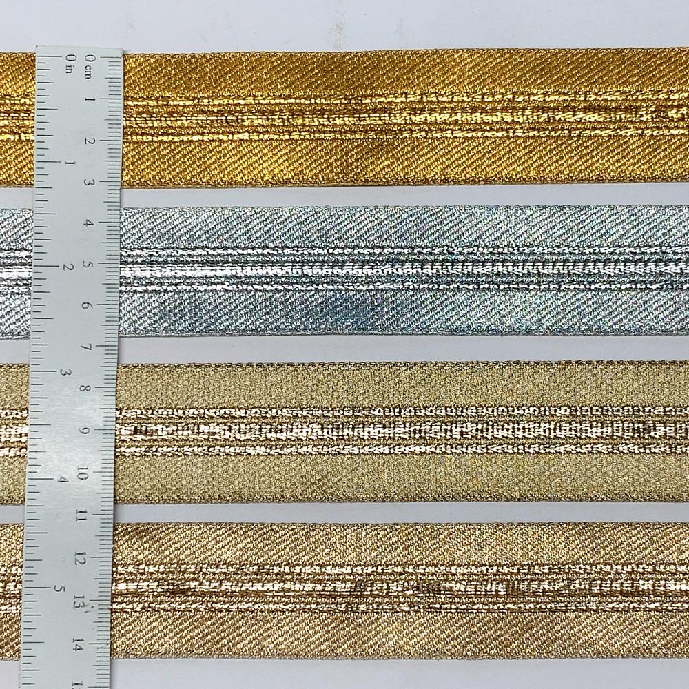 32 mm Thick Gold Metallic Zari Ribbon with Shiny Stripe, view 1