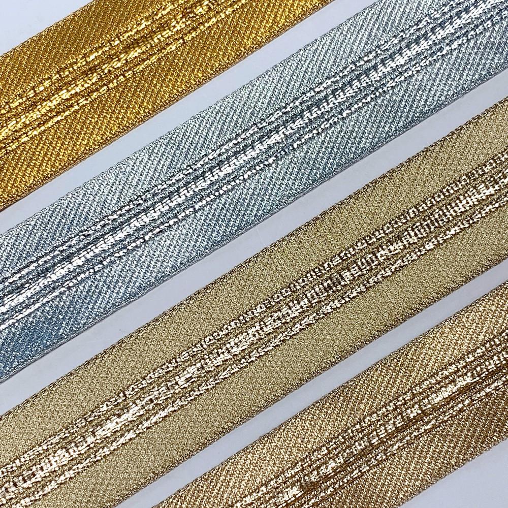 32 mm Thick Gold Metallic Zari Ribbon with Shiny Stripe, view 2