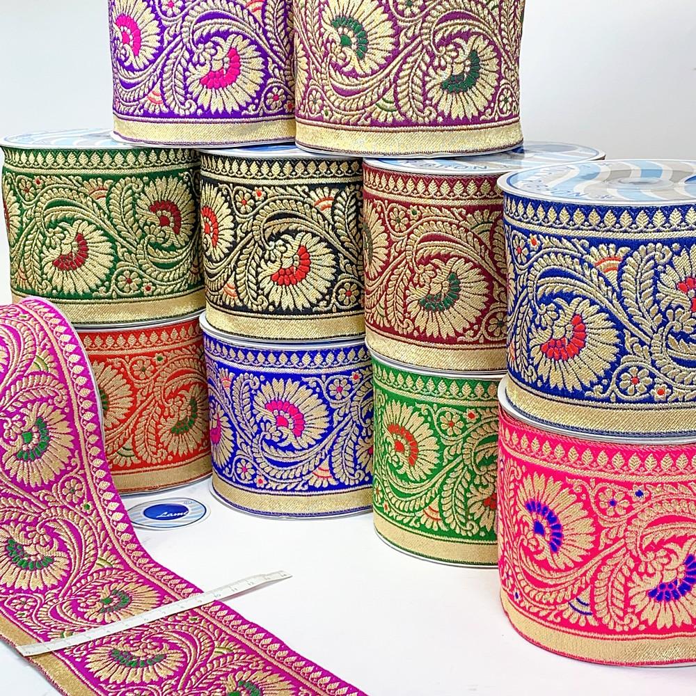 95mm Designer Golden Zari Banarasi Jacquard Lace, view 1