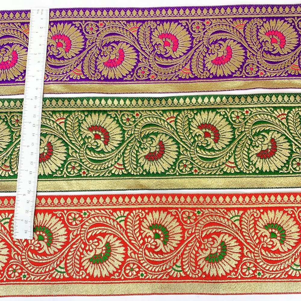 95mm Designer Golden Zari Banarasi Jacquard Lace, view 2