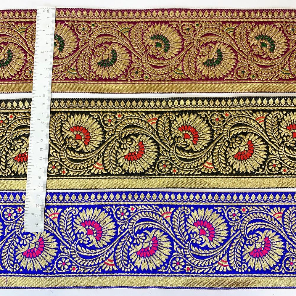 95mm Designer Golden Zari Banarasi Jacquard Lace, view 3