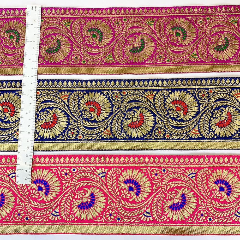 95mm Designer Golden Zari Banarasi Jacquard Lace, view 4