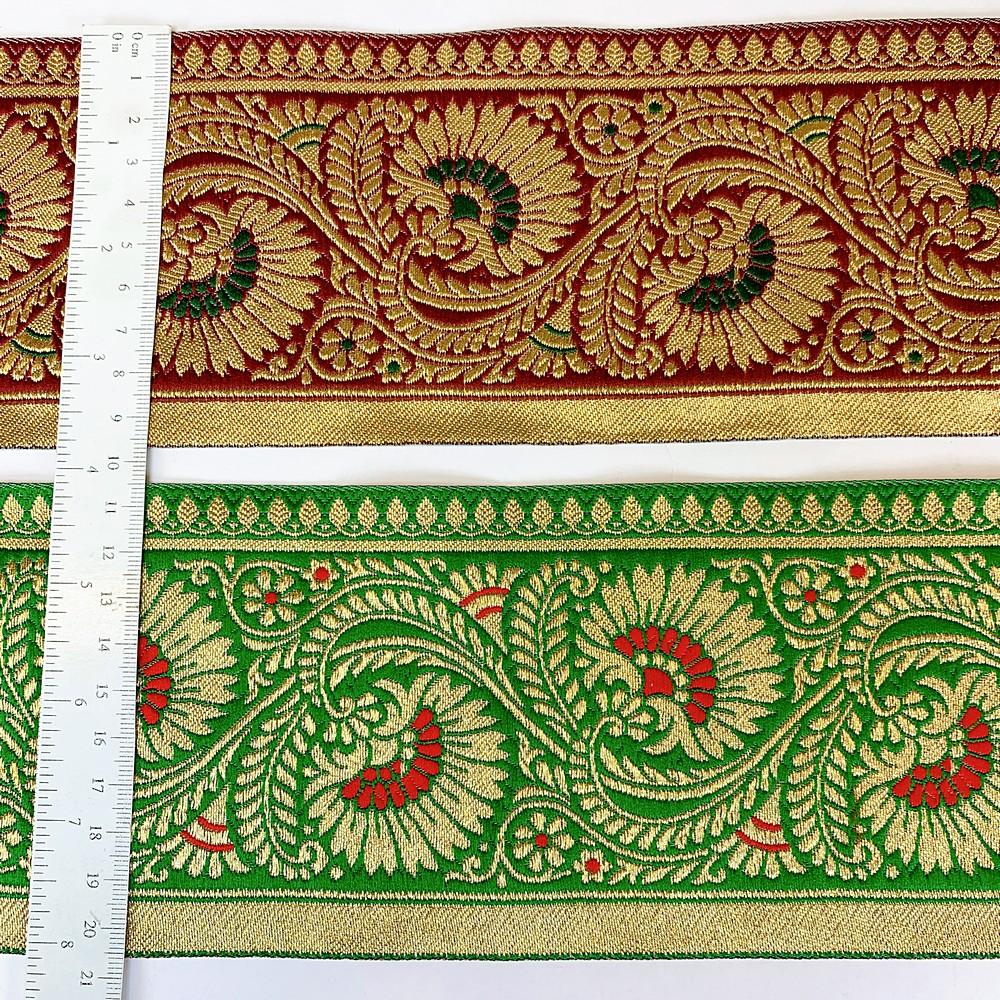 95mm Designer Golden Zari Banarasi Jacquard Lace, view 5