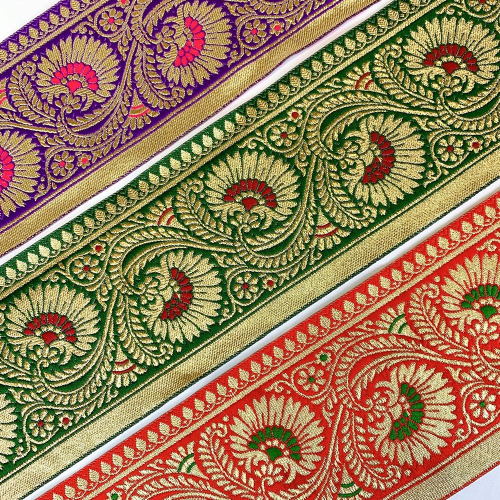 95mm Designer Golden Zari Banarasi Jacquard Lace, view 6