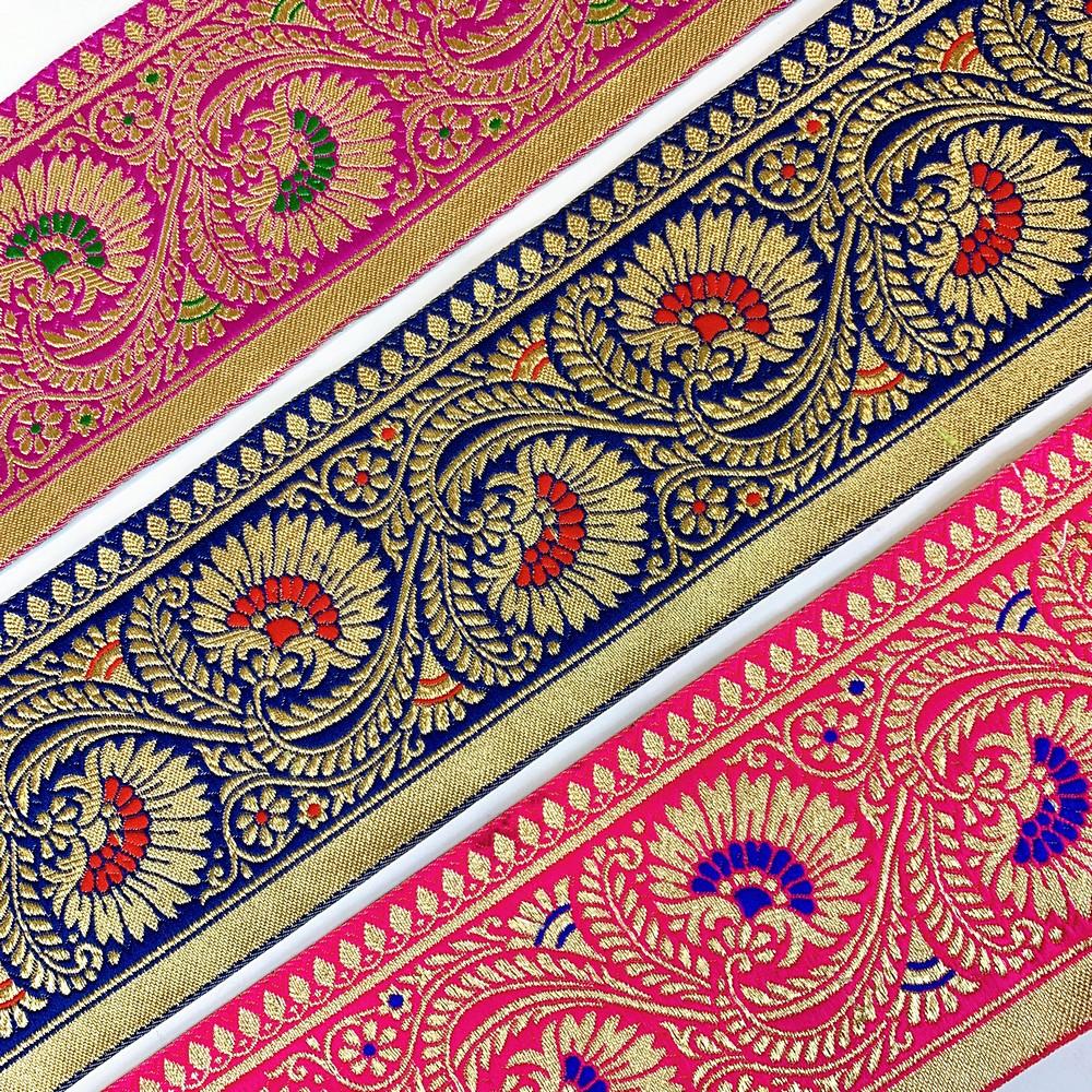 95mm Designer Golden Zari Banarasi Jacquard Lace, view 8