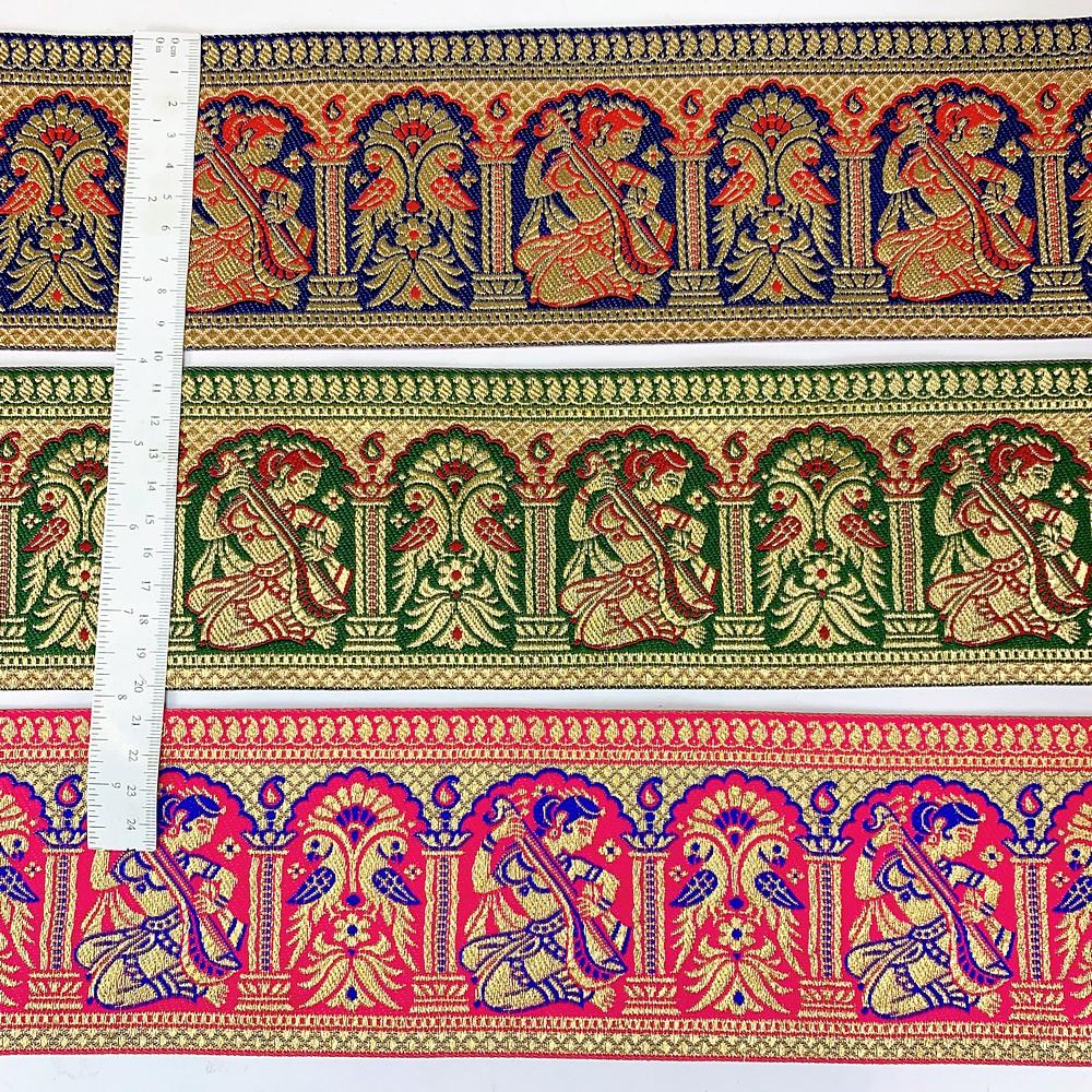 95mm Designer Golden Zari Banarasi Jacquard Lace, view 2
